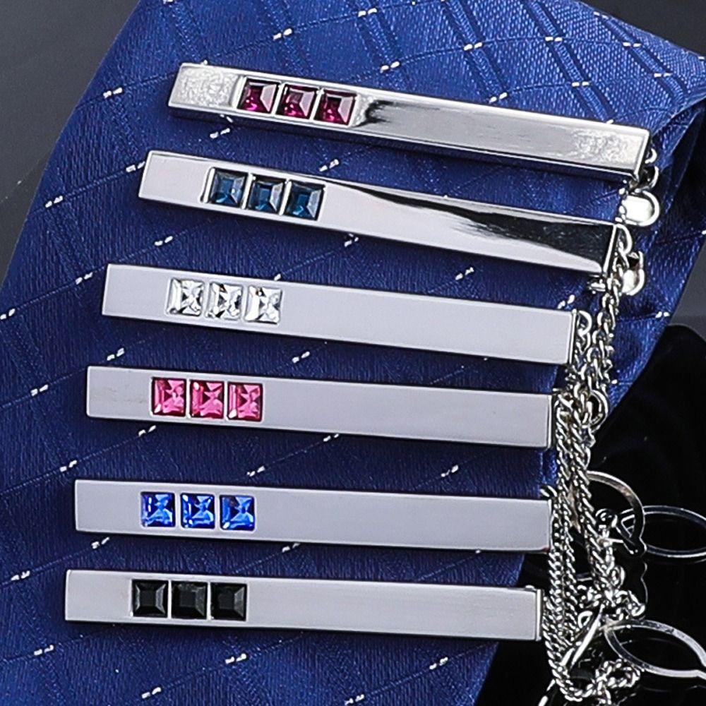 Agustina Pria Kerah Klip Trendi Elegan Fashion Perhiasan Pakaian Non- Cedera Mencegah Paparan Rumbai Bermutu Tinggi Kristal Dasi Klip