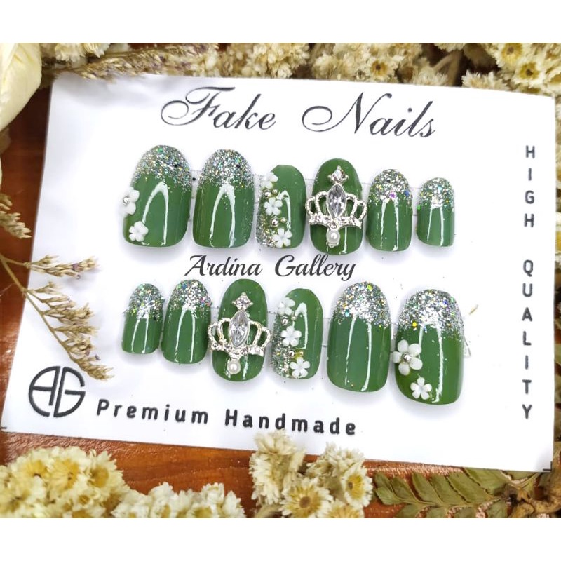 KUKU PALSU SAGE GREEN// FAKE NAIL WEDDING FREE LEM// KUKU PALSU PENGANTIN MURAH HIJAU SAGE