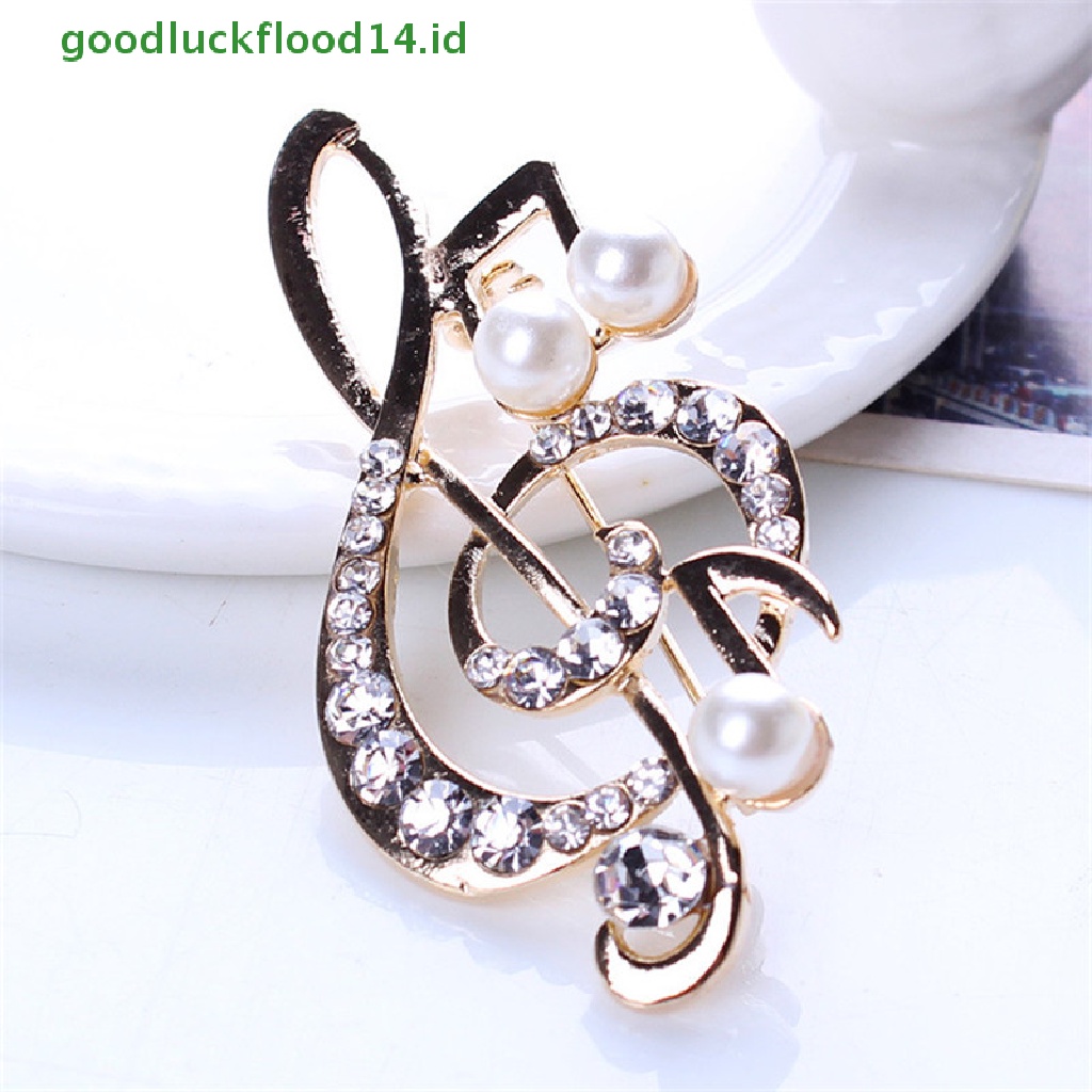 [GOOGFOUR] Wanita Elegan Musik Note Berlian Imitasi Mutiara Bros Indah Bros Fashion Perhiasan [TOP]
