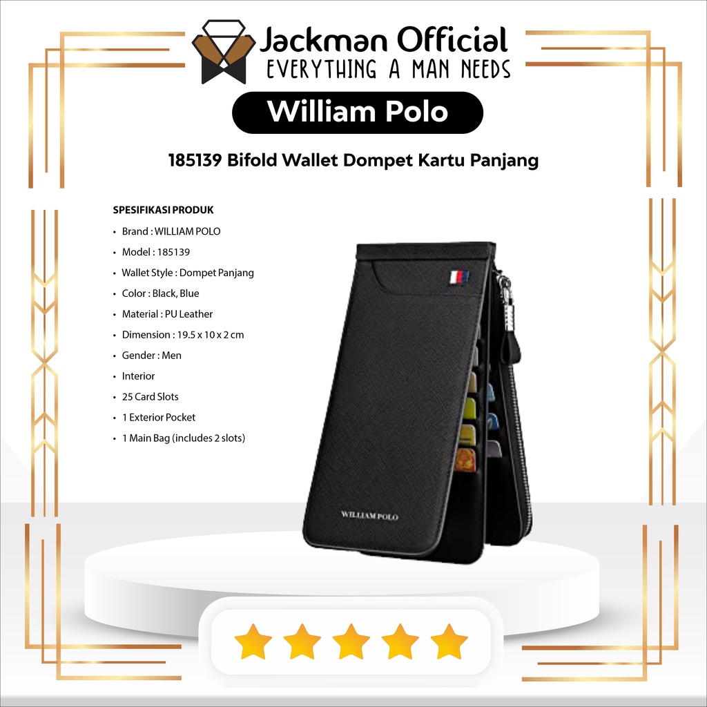 WILLIAM POLO 185139 Bifold Wallet Dompet Kartu Panjang Pria Kulit Asli
