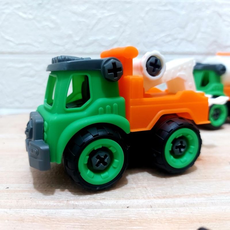 Mainan DIY Set Truk Kebersihan Bongkar Pasang Edukatif - Miniatur Model Mobil Mobilan Sampah Edukasi Motorik Anak Laki Cowok