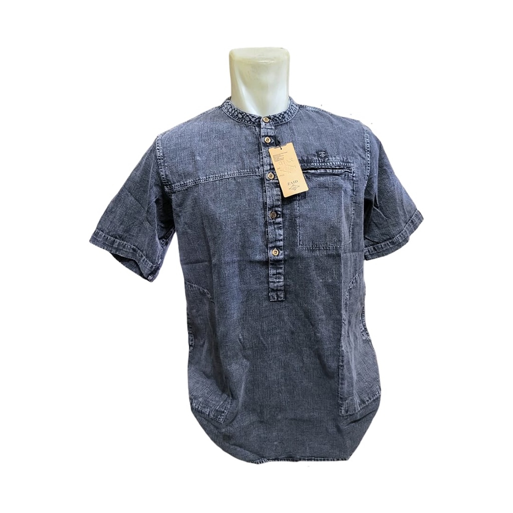 Baju Koko Pria Style Muslim KekinianTerbaru Kurta Pakistan Lengan Pendek Bahan Denim Premium Branded Bisa Bayar di Tempat( Brand ZAID)