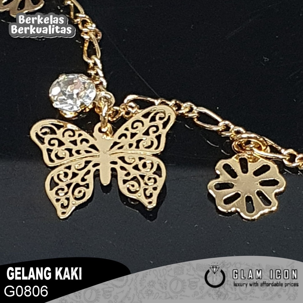 GLAMICON JEWELRY-Gelang Kaki Wanita Motif Kupu kupu ukir bunga G0125 GKG