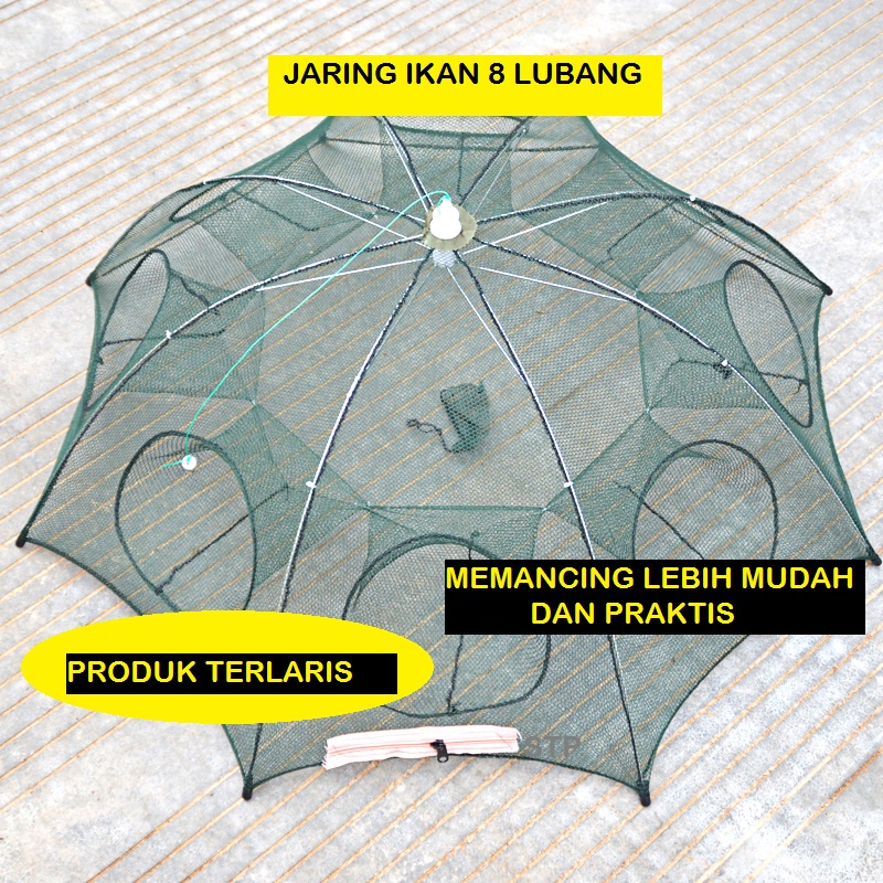 Jebakan Ikan / Bubu Payung  Penangkap Ikan / Alat Jaring Penangkap Ikan 8 Lubang