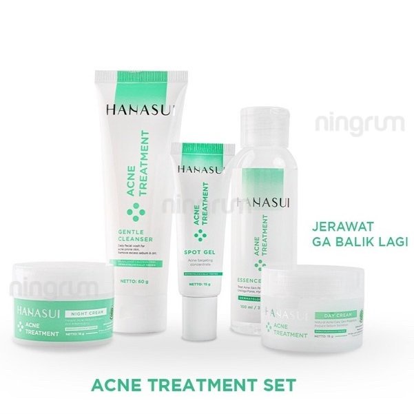 Ningrum - Hanasui Acne Treatment Series | Toner Essence | Cleanser | Spot Gel | Day &amp; Night Cream | Perawatan Kecantikan Wajah Skincare Jerawat Anti Acne Original BPOM - 5022