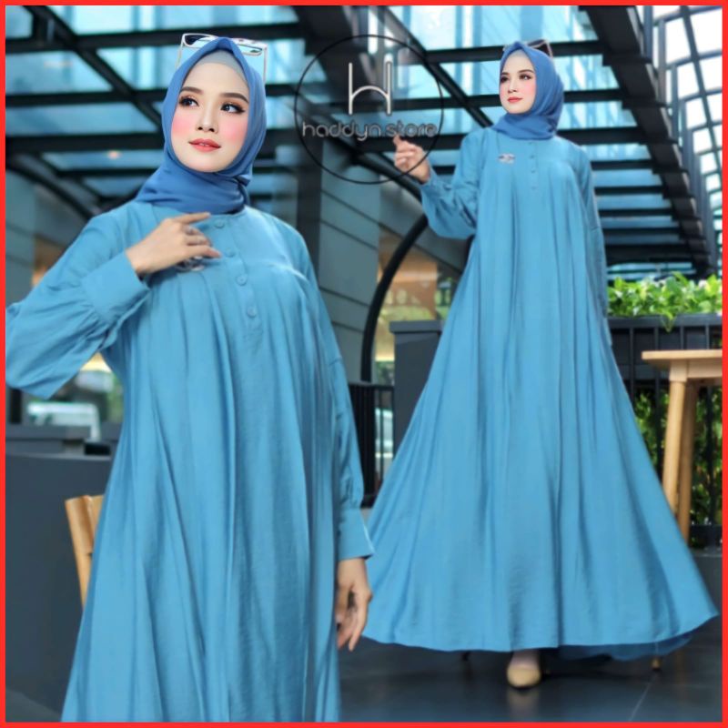 SAUKIAH DRESS+Gamis Polo Linen Premium Viral Terbaru Kekinian Lebaran 2023/Baju Gamis Polos Bahan Po