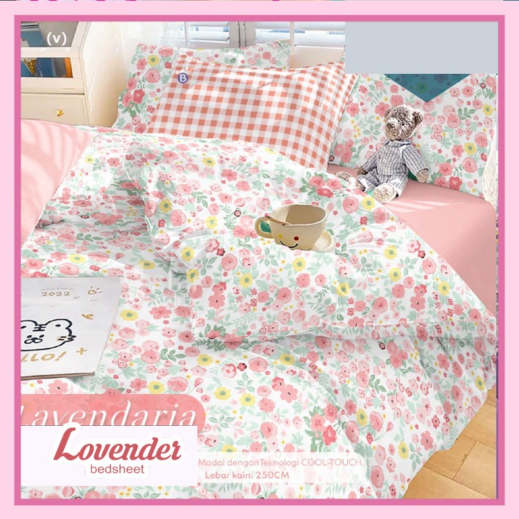 Sprei/Bedcover katun TAIWAN/CVC HALUS star lavendaria pastel ungu lilac pink shabby chic bunga flowe