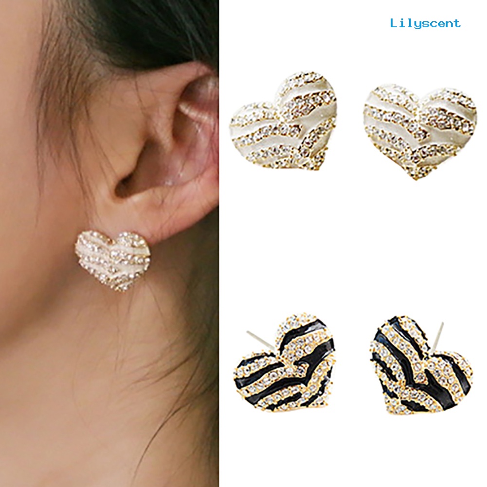 [LS] Wanita/'s Fashion Zebra Kristal Berlian Imitasi Bentuk Hati Ear Stud Earrings Jewelry