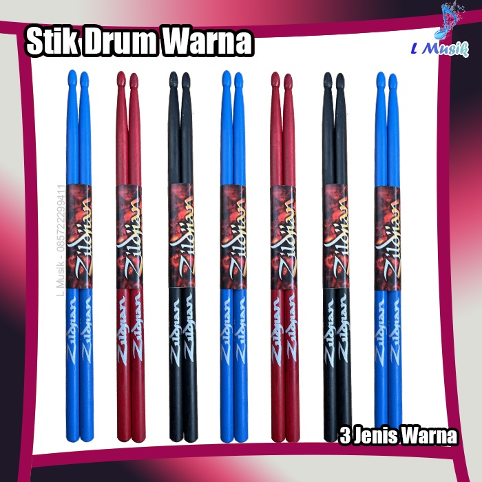 STIK DRUM PREMIUM WARNA WARNI BAHAN SAWO UKURAN STANDAR 5A