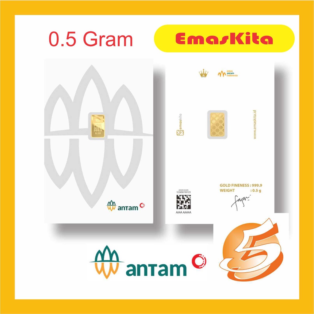 Emas Logam Mulia Murni 0.5 0,5 gram ANTAM CERTIEYE dan NON CERTIEYE EMAS KITA HARTADINATA