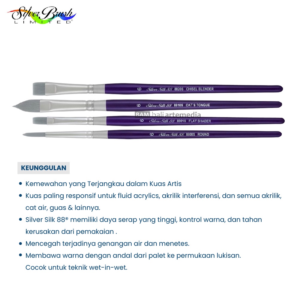 Kuas Lukis Set Alat Melukis Silver Brush/ SK-8106 Silver Silk 88® 4pcs Perlengkapan Menggambar Terlaris By Bali Artemedia