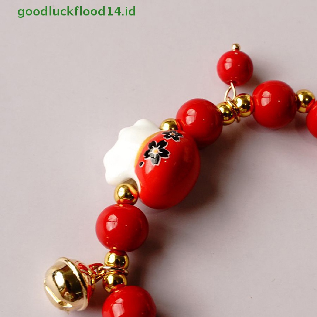 [GOOGFOUR] Manik-manik Merah Gelang Keramik Tali Tenun Tangan Manik-Manik Plutus Kucing Stretch Bracelet [TOP]