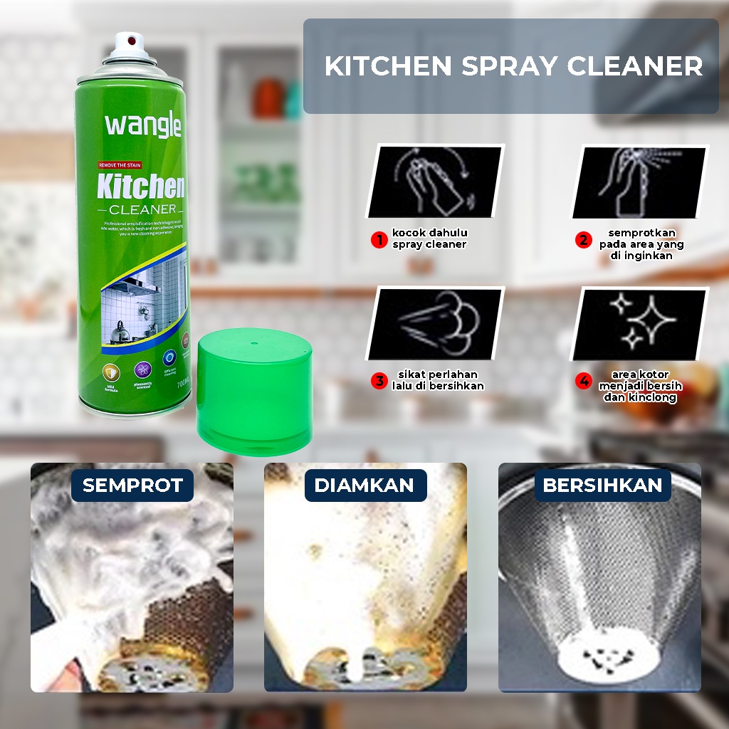 Cleaner Foam Wangle Kitchen Spray Pembersih Dapur Serbaguna Semprotan Penghapus Penghilang Noda Kerak Minyak Di Kompor Peralatan Lainnya Hemat Anti Ribet | GROSIRXPRESS