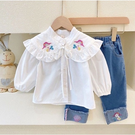 SSP18-Setelan Set Anak Perempuan Kemeja + Jeans Mermaid Shell