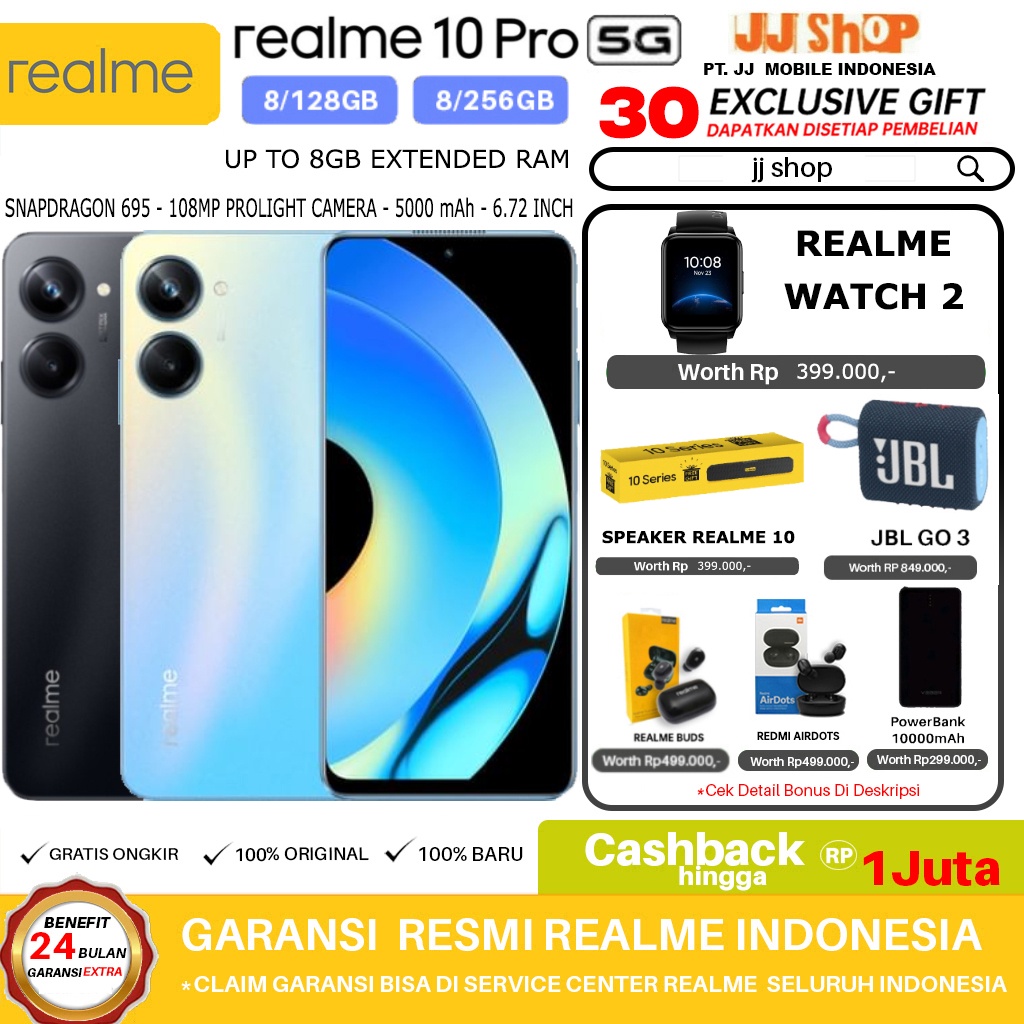 realme 10 Pro 5G 8GB+8GB*|256GB |128GB (120Hz Boundless Display | 108MP ProLight Camera | Snapdragon 695 5G Chipset | 5000mAh Battery Garansi Resmi