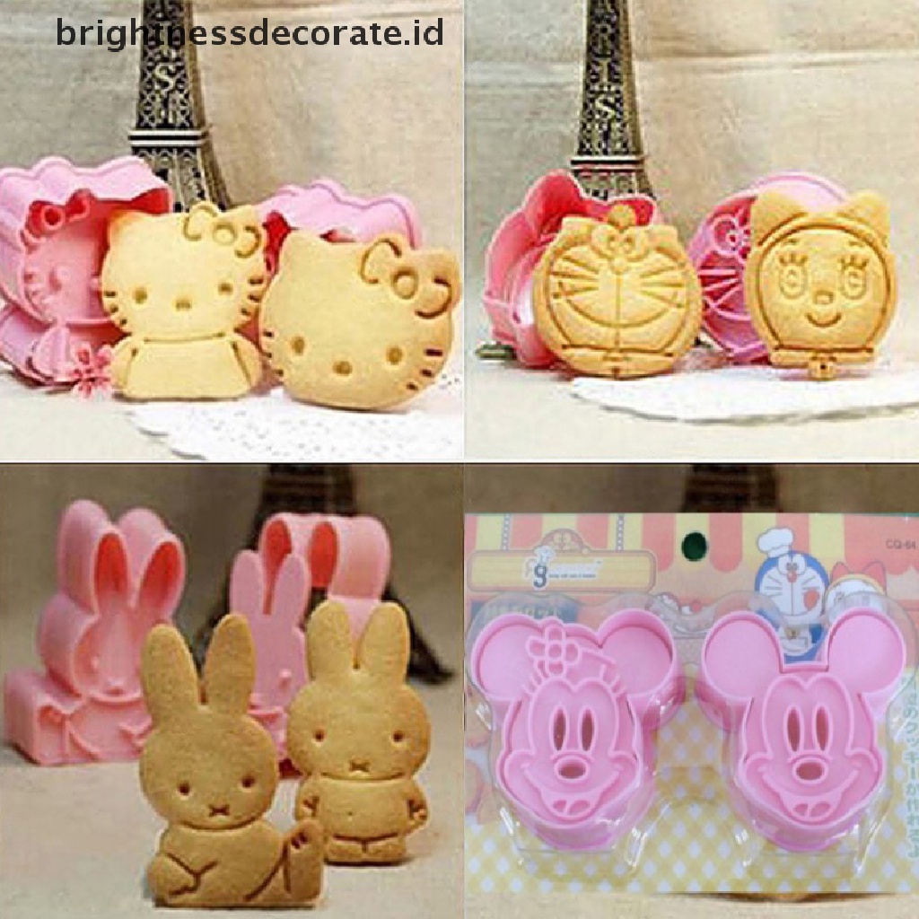 [Birth] 2pcs Kawaii Hellokts Anime Cetakan Biskuit Mini Kartun Lucu 3D Bentuk Kucing Tools [ID]