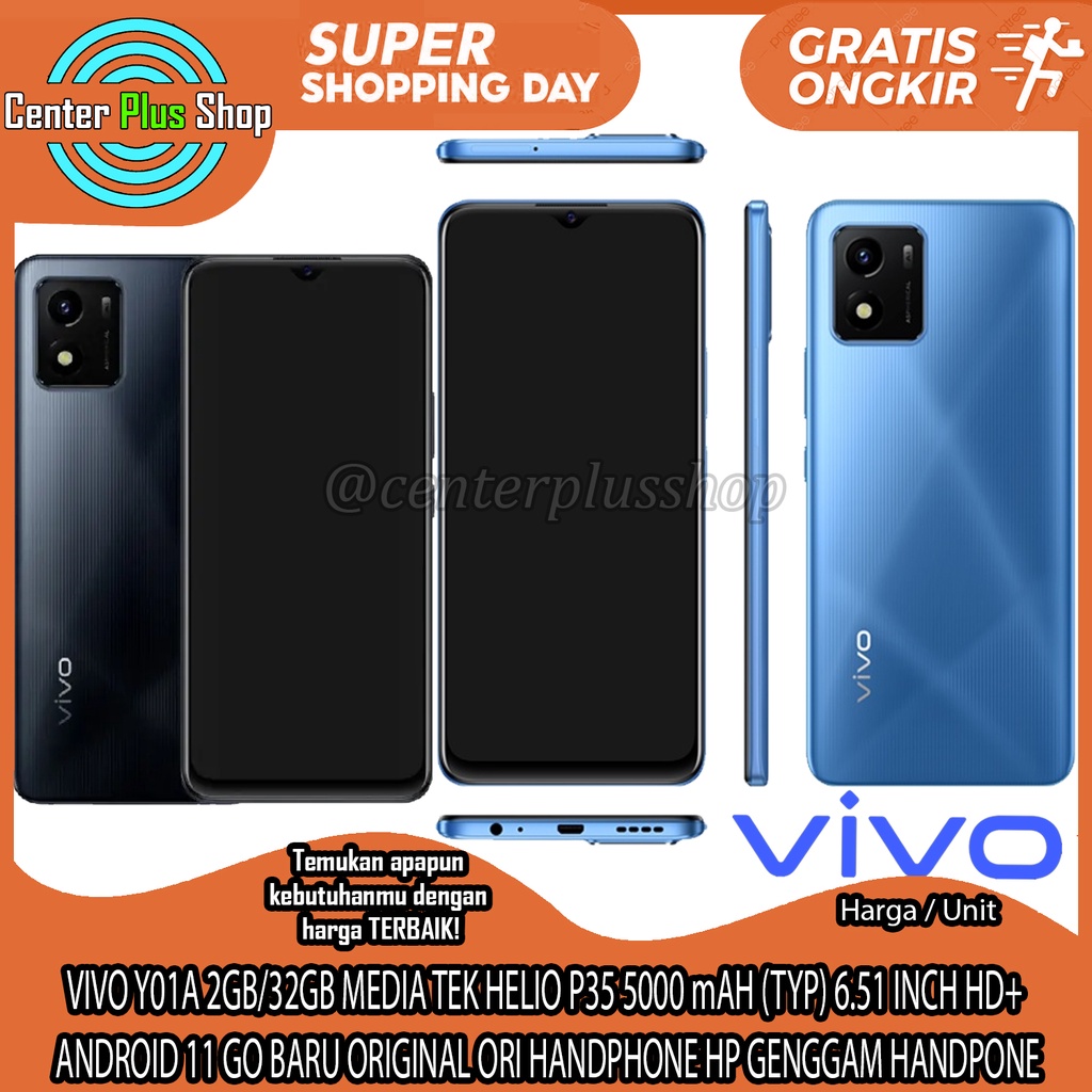 VIVO Y01A 2GB/32GB MEDIA TEK HELIO P35 5000 mAH (TYP) 6.51 INCH HD+ ANDROID 11 GO BARU ORIGINAL ORI 