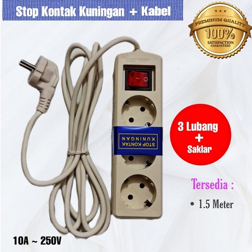 Stop Kontak 3LB Kabel 1,5 + Saklar Kualitas SNI  FULL Tembaga Steker Tahan Panas