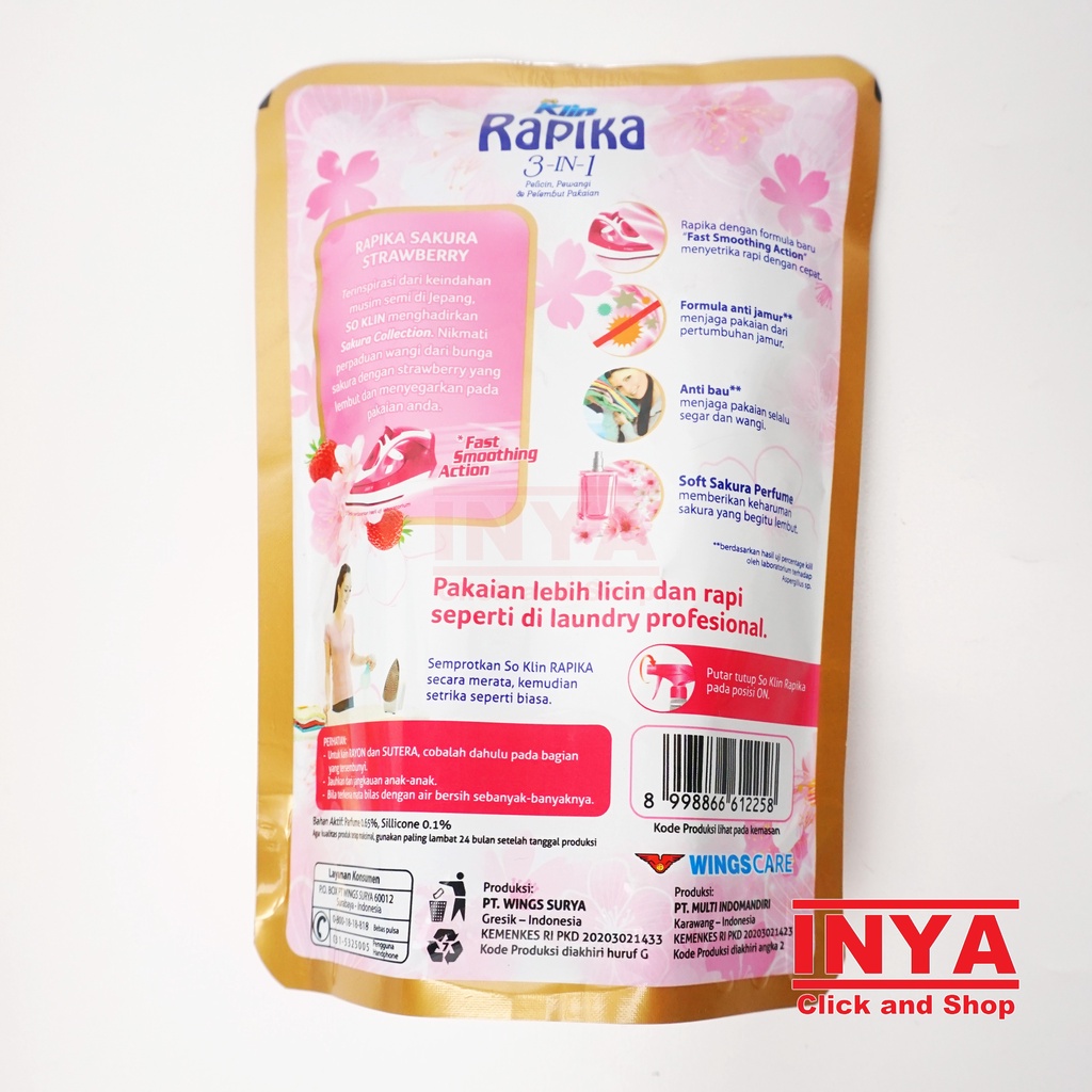 RAPIKA SOKLIN 3in1 ANTI BAU SAKURA STRAWBERRY 400ml REFILL - Pelicin Pakaian