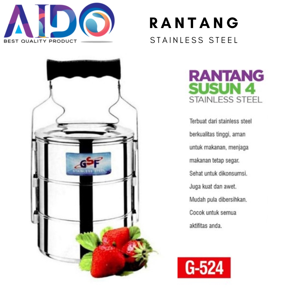 Rantang 4 susun stainless steel tahan panas / rantang piknik / Rantang 4 Susun Stainless Steel Warna Warni 524 8514