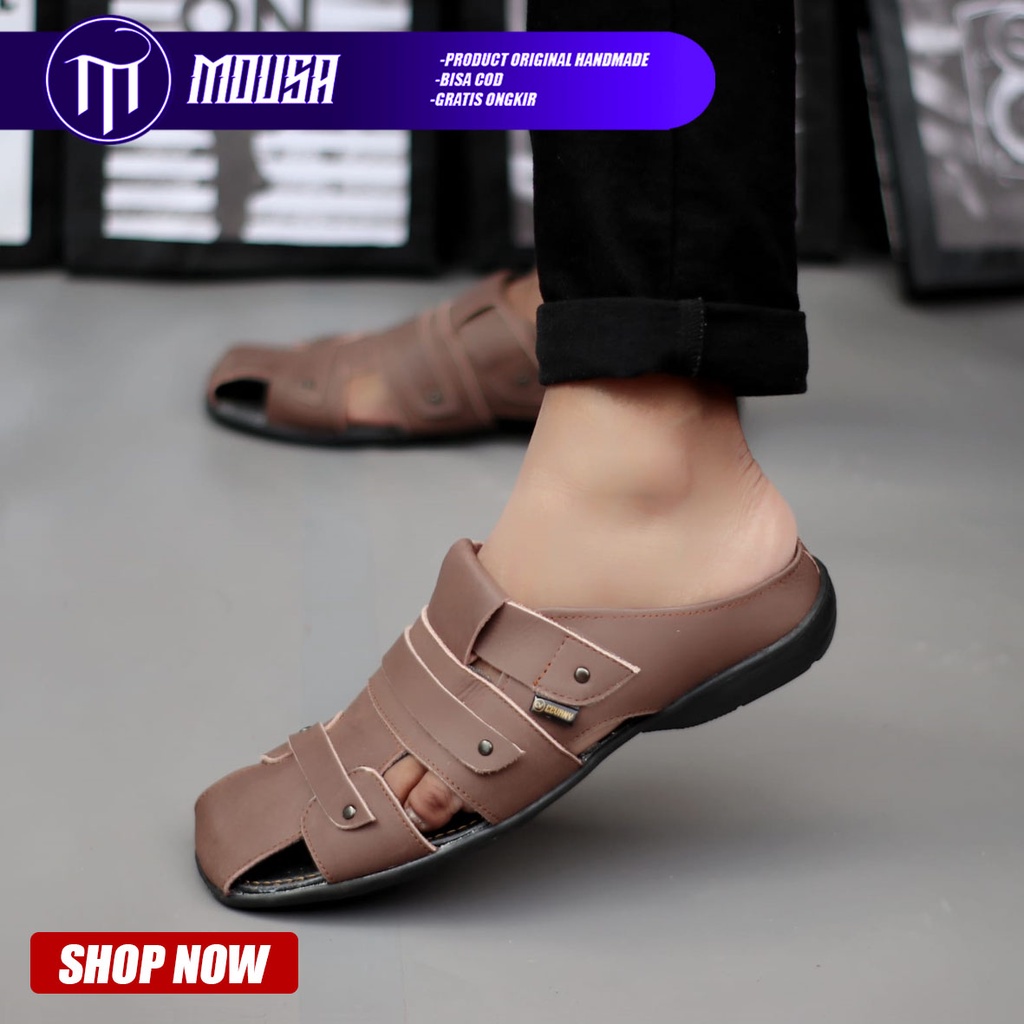 Sandal Slop Pria Kulit Asli Mousa Hago