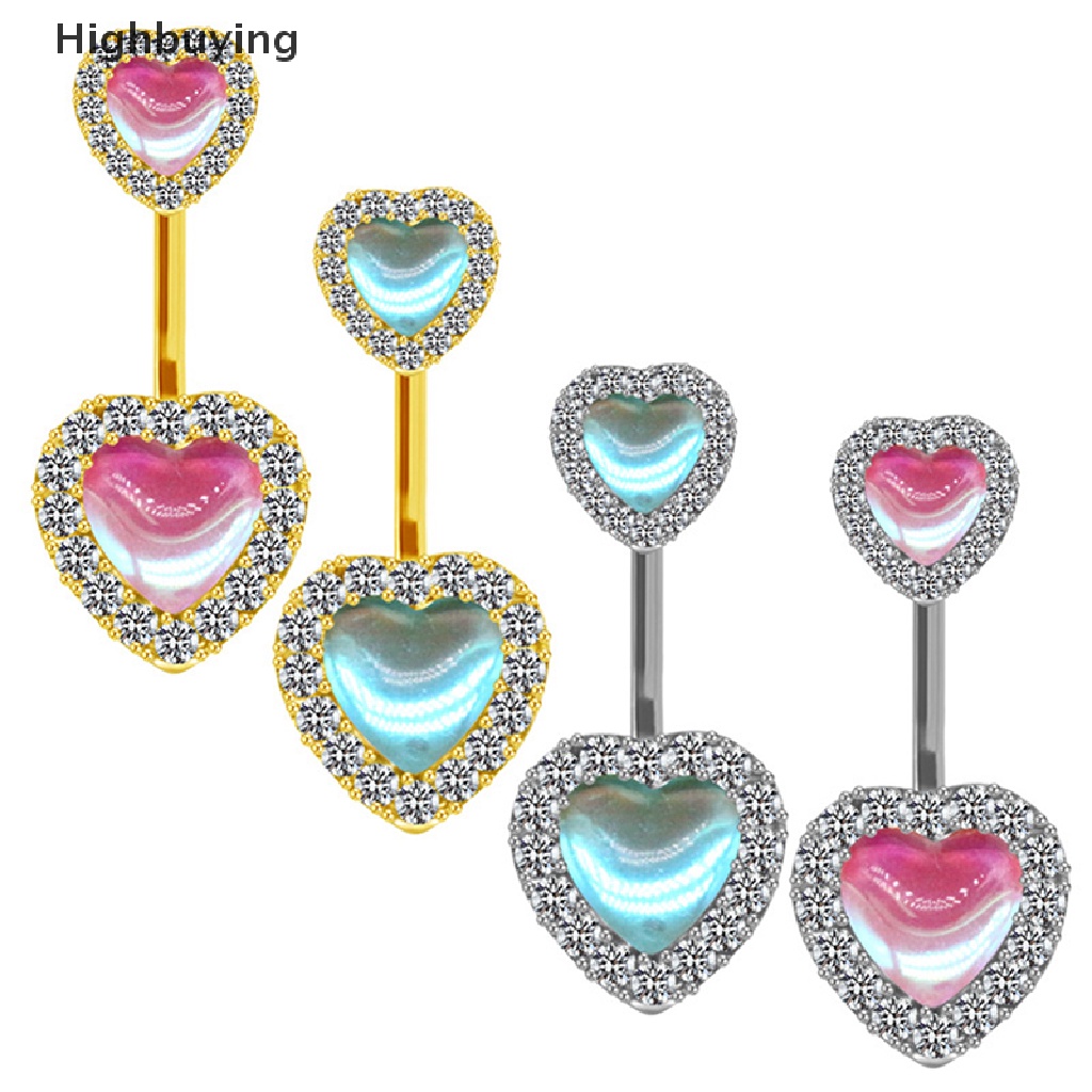 Hbid Wanita Fashion Bentuk Hati Zirkon Pusar Pusar Cincin Stainless Steel Goth Pusar Perhiasan Belly Button Rings Glory