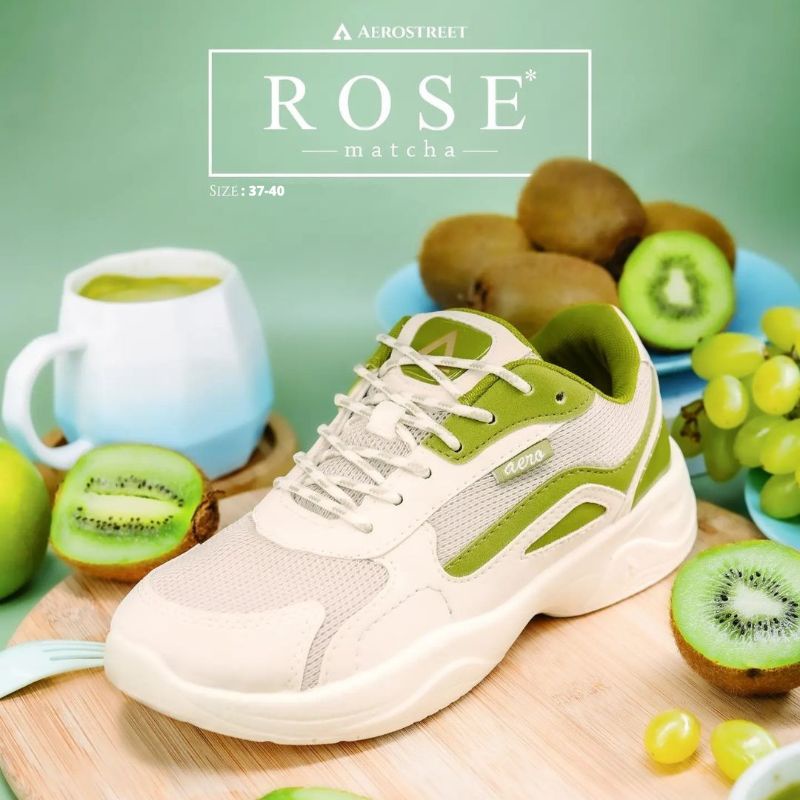 Aerostreet 37-40 Rose Putih cream hijau muda matcha - Sepatu Sneakers Casual Sport Pria Wanita Aero Street medan