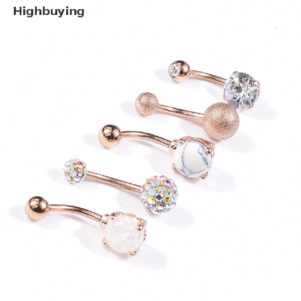 Hbid 1Set Cincin Pusar Belly Button Barbel Berlian Imitasi Bola Kristal Perhiasan Glory