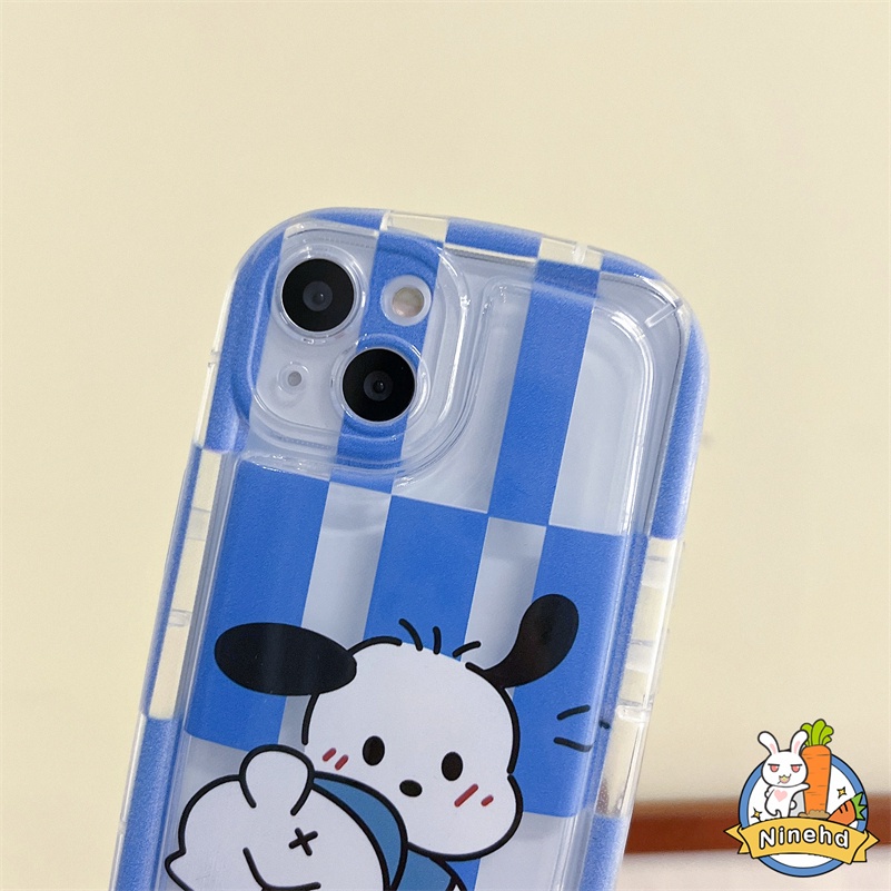 IPHONE Casing Kompatibel Untuk Iphone14 13 12 11 Pro Max X Xr Xs Max SE 8 7 6 6s Plus Lovely Pacha Dog Phone Case Blue Lattice Clear Space Case Airbag Shockproof Soft Case Cover Pelindung