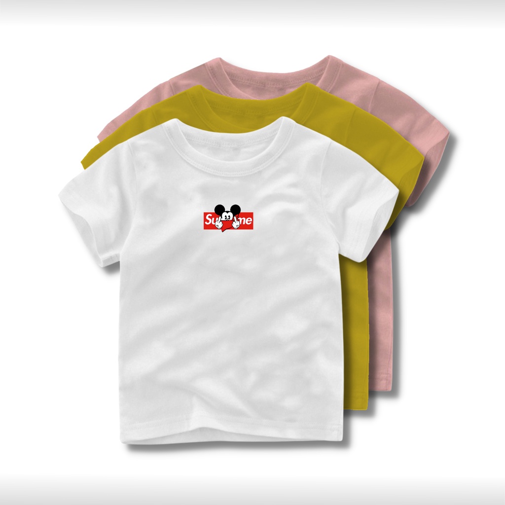 Kaos anak laki laki dan perempuan motif supreme mickey| Baju pakaian anak umur 1 - 12 tahun| Setelan atasan anak tanggung| Kaos oblong anak-anak distro keren motif simple polos dan surfing| kaos anak import bahan katun cotton combed 30s - LTA40