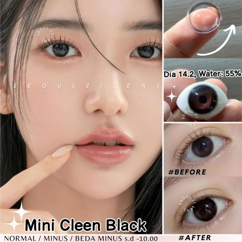 SOFTLENS MINI CLEEN BLACK KITTY KAWAII NORMAL MINUS s.d -10.00 soflen original Korea