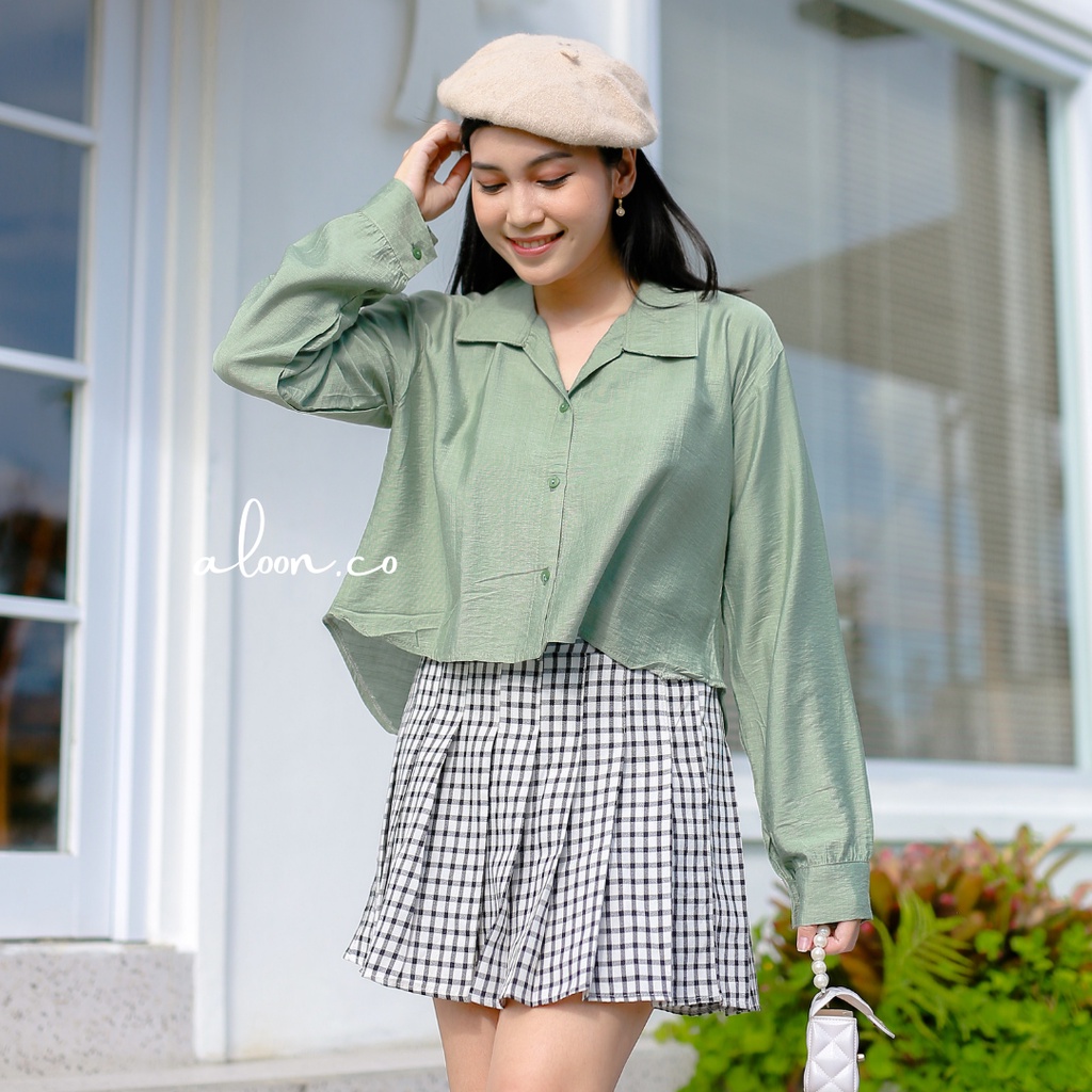 Quinella Kemeja Crop Top Linen Crinkle – Crop Tee Atasan Wanita