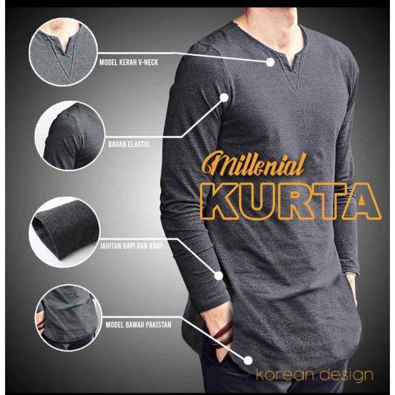 Koko Kaos Pria Lengan Panjang / Kurta Kaos Pria Pakistan Lengan Panjang