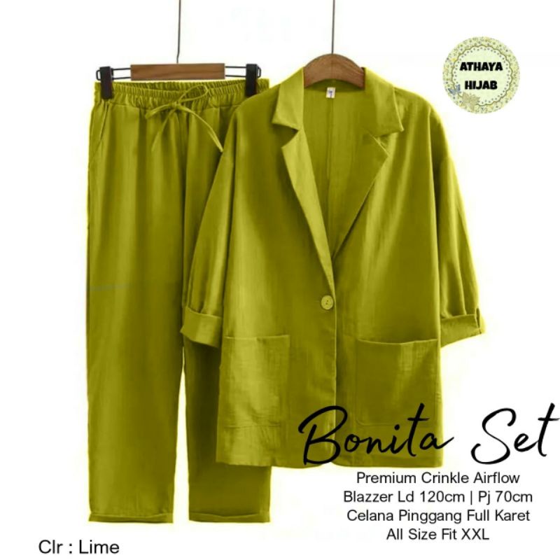 Baju Setelan Wanita Model Terbaru Bonita Set Blazer Wanita Jumbo Premium Crinkle Airflow LD 120 By A