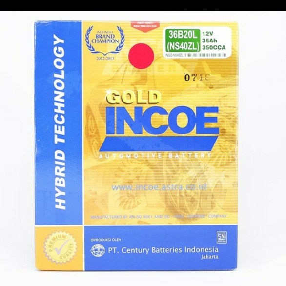 Aki Mobil Honda Brio, BRV, Freed, Jazz Incoe Gold NS40ZL Aki Basah