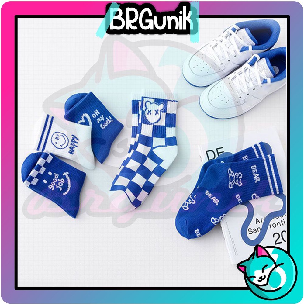 BRGUNIK Kaos Kaki Anak Motif Karakter Kaus Kaki Bayi Biru Putih Lucu KK051