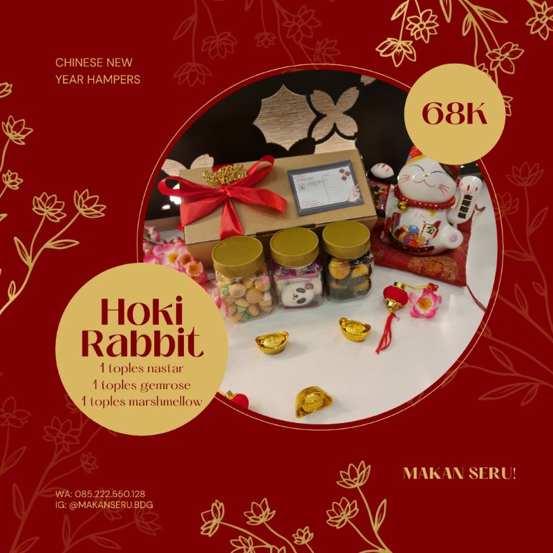 

Hampers Imlek Makan Seru "Hoki Rabbit" Nastar Gemrose Marshmellow