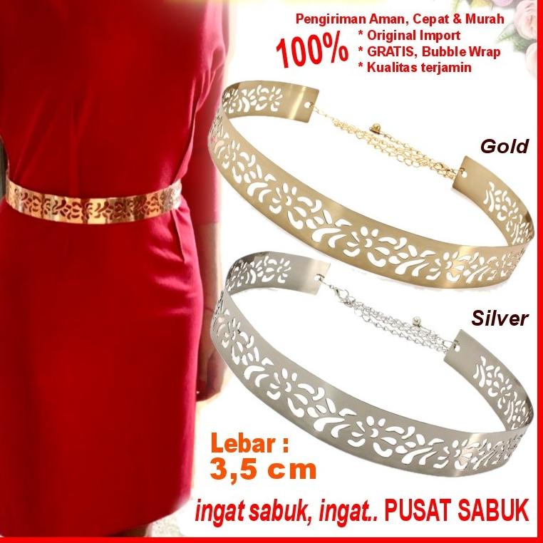 Terbaru Ikat Pinggang Sabuk Belt Plat Gesper Wanita Rantai Fashion Korea Cewek Obi Ring Emas GOLD Ga