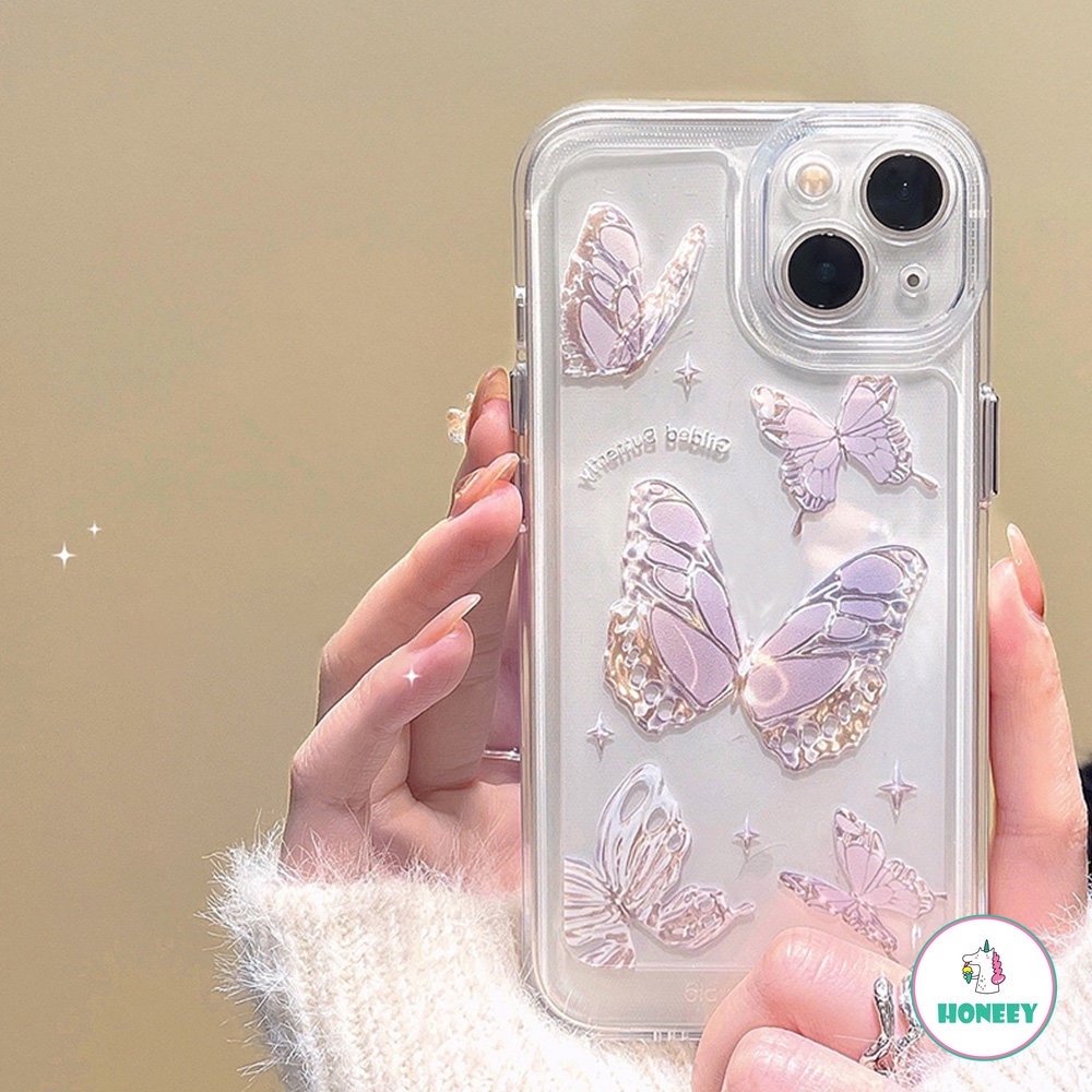 IPHONE Dreamy Butterfly Casing Ponsel Akrilik Kompatibel Untuk Iphone14 13 12 11 Pro Max X XR 8 7 Plus Ultra Hybrid Tahan Keringat Lembut TPU Penutup Belakang