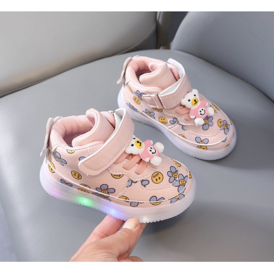 babyfit BEAR DOLL sepatu sneakers anak perempuan lampu led kids shoes import gs-0515r