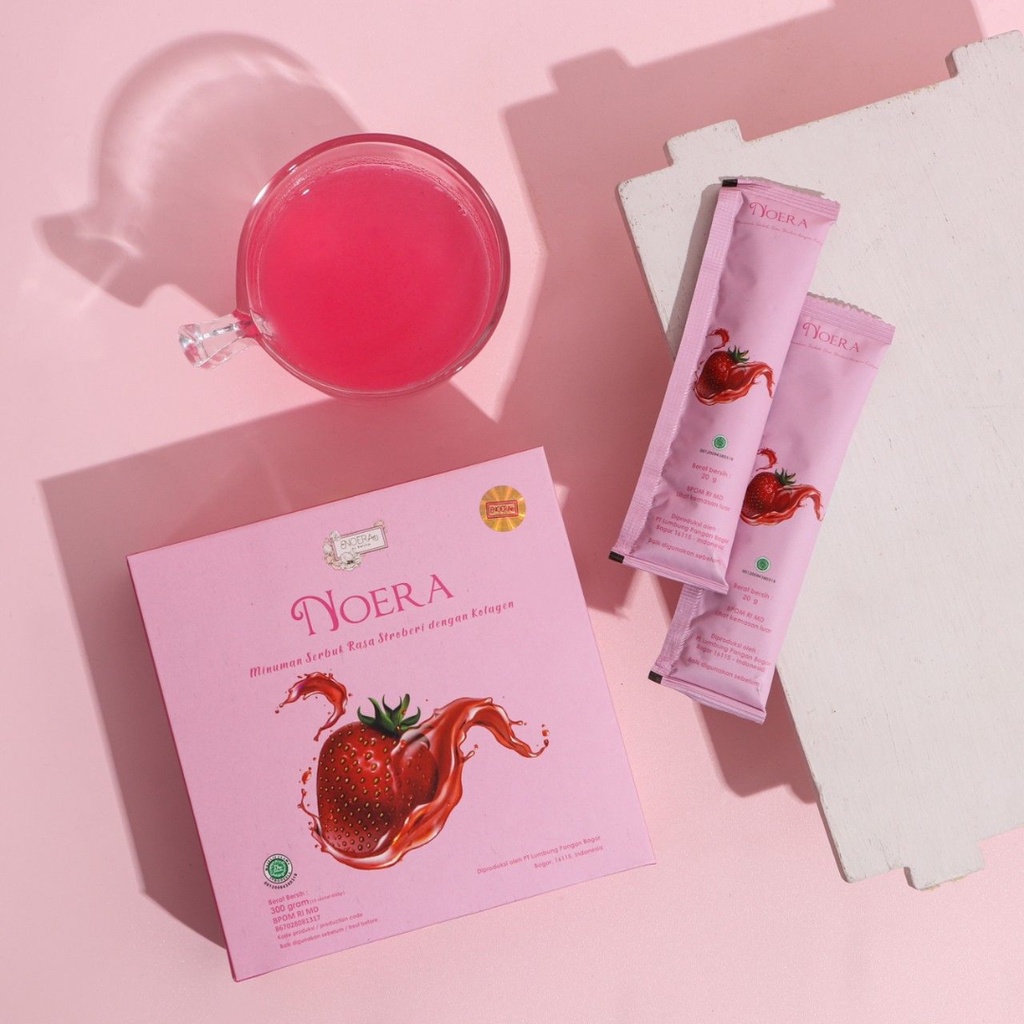 NOERA Collagen Drink With Birdnest and Saffron Extract (Strawberry &amp; Peach) | Minuman Kolagen Pemutih Badan | Suplemen Pemutih Kulit BPOM | Premium