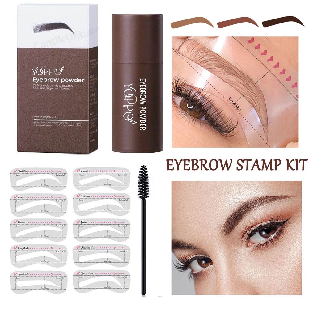 Yoppo Eyebrow Powder Bedak Alis Cetakan Alis Instan Eyebrow Stamp Alis Stempel Alis Waterproof dengan 10 Model Cetakan Alis