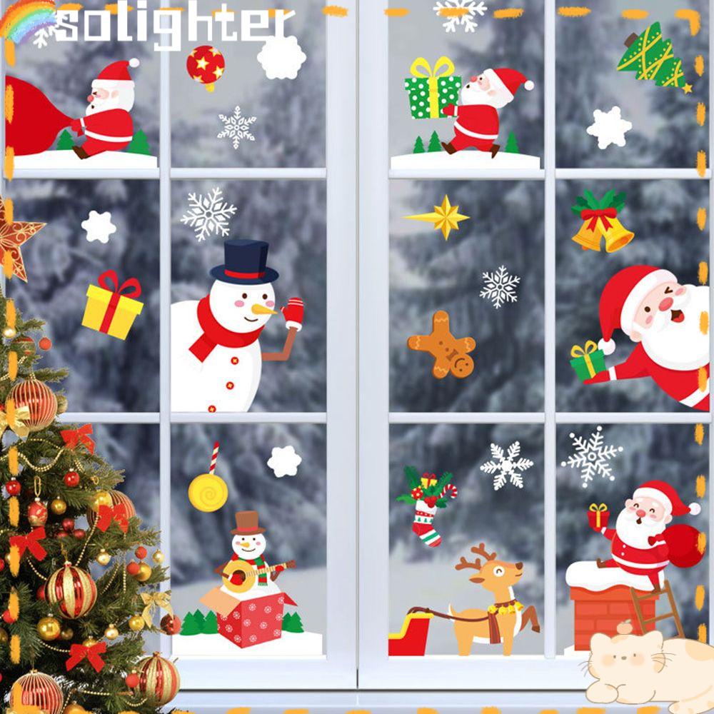 Solighter Merry Christmas Stiker Jendela Rumah Layout Dinding Warna Self Adhesive Santa Claus