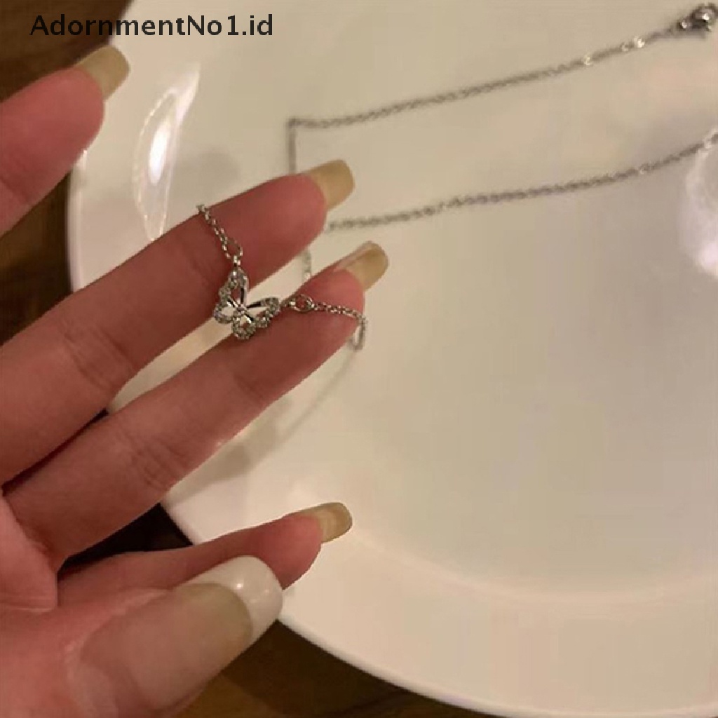 [AdornmentNo1] Kalung Liontin Kupu-Kupu Yang Indah Elegan Kalung Rantai Kristal Silver Untuk Wanita Perhiasan Aksesoris Hadiah [ID]