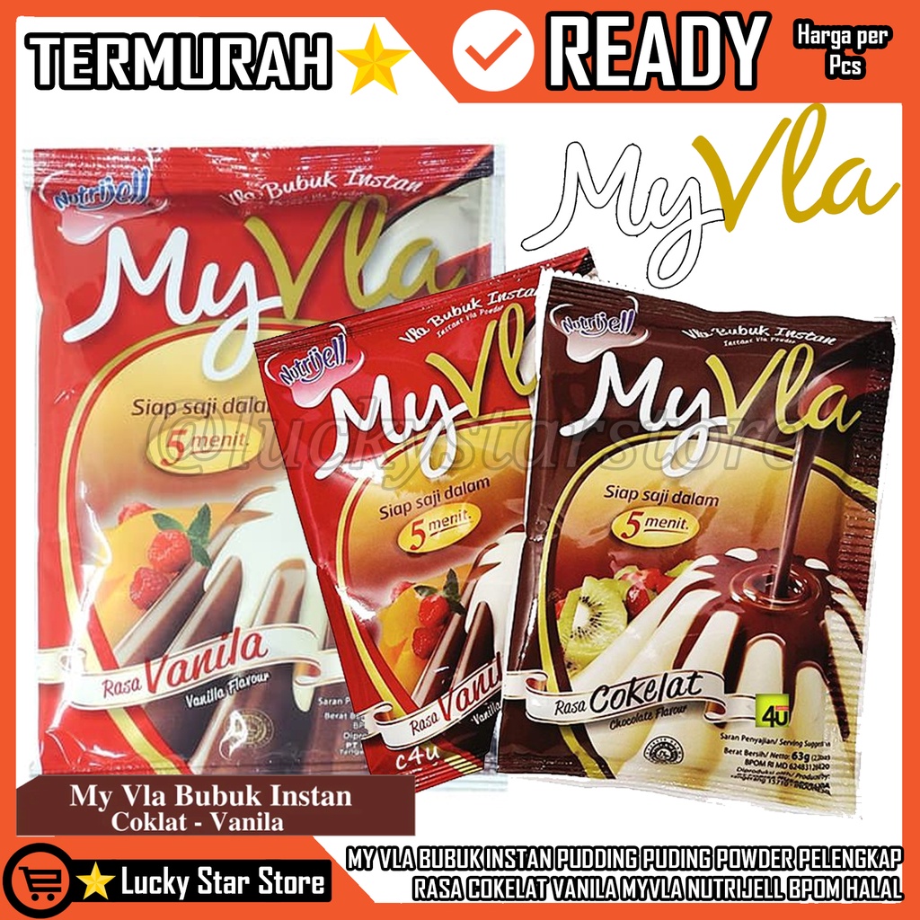 

MY VLA BUBUK INSTAN PUDDING PUDING POWDER PELENGKAP RASA COKELAT VANILA MYVLA Nutrijell BPOM HALAL Nutrijell MyVla 60-63 gr-Rasa Coklat/Vanila-My Vla Puding Bubuk Instan - COKLAT 63g My Vla Bubuk Instant Fla Instan Vanilla Chocolate Saos Puding agar-agar