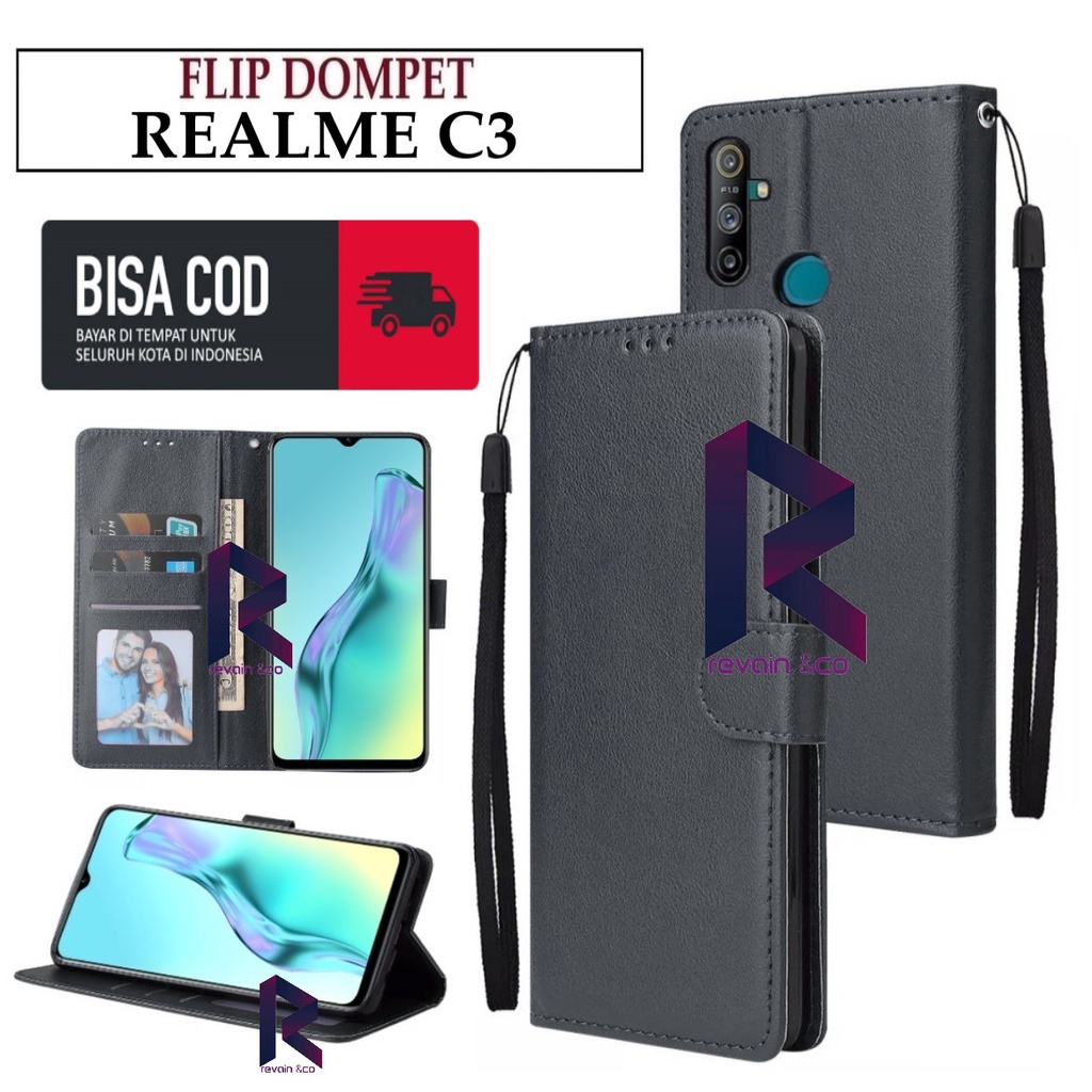 CASE REALME C3 FLIP WALLET LEATHER KULIT PREMIUM SARUNG BUKA TUTUP KESING HP FLIP CASE REALME C3