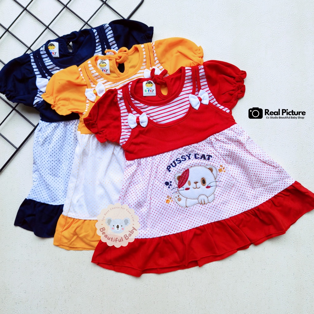 Baby.ou - Dress Bayi Perempuan Motif Pussy Cat Usia 3 sd 18 Bulan / Rok Baju Bayi Perempuan  Merk Rifky / Baju Bayi Perempuan