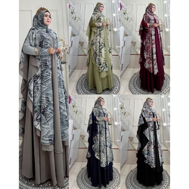Jubah set khimar hoodie Print motifBy dijah