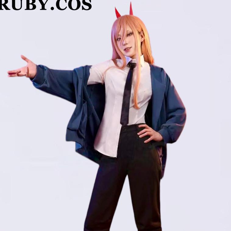 BIG SALE L23 【Ruby Cos】Ready Stock Power Chainsaw Man Cosplay Costume mport Devil Fullset Wig Anime 