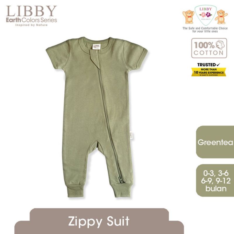 Libby Sleepsuit Zipper Cotton Earth Color / slepsuit Libby tangan panjang/sleepsuit libby polos tangan pendek